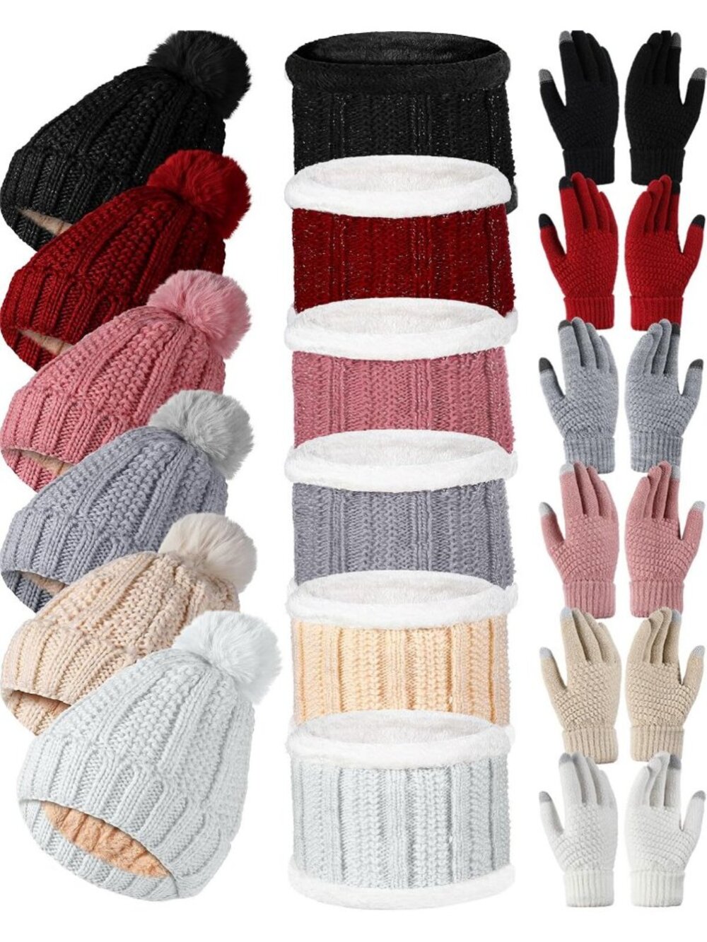 Cozy 18-Piece Winter Accessories Set: Knit Beanie, Fleece Neck Warmer